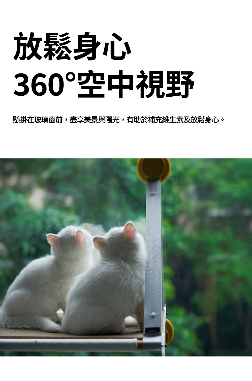 放鬆身心360°空中視野懸掛在玻璃窗前,盡享美景與陽光,有助於補充維生素及放鬆身心。